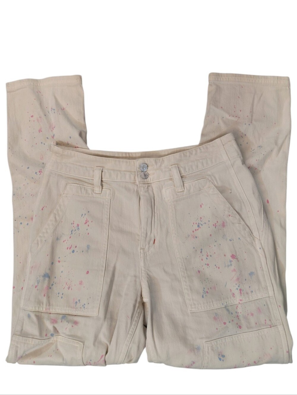 Pilcro Paint Splatter Cream Carpenter Utility Boyfriend Jeans Size 28